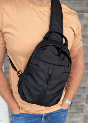 Чоловічий нагрудний слінг сумка через плече бананка місткий чорний Flame No Brand (259752654)