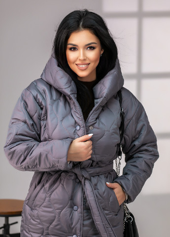 Серое зимнее Женское зимнее теплое длинное пальто InFashion