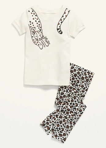 Комбинированная всесезон пижама для детей унисекс белая/леопардовая футболка + брюки Old Navy