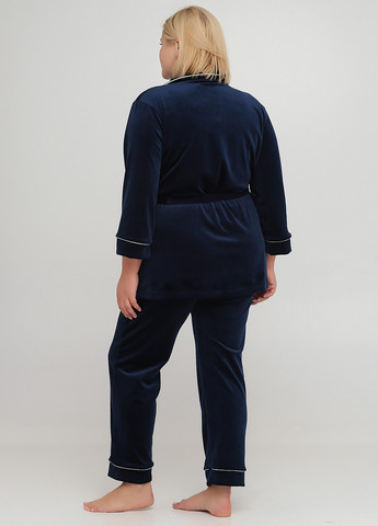 Темно-синя всесезон піжама костюм домашній велюровий халат зі штанами темно-синій Maybel
