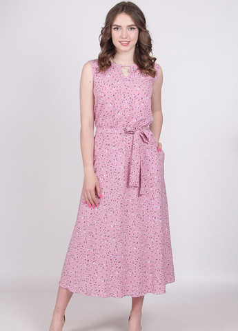 Розовое кэжуал платье женское 385 цветы белый софт розовый Актуаль