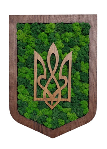 Дерев'яний сувенір зі стабілізованим мохом з українською символікою гербом 26х20х3 см (475812-Prob) Зелено-салатовий мох Unbranded (271813779)
