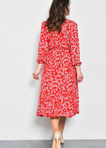 Красное кэжуал платье женское красного цвета с цветочками баллон Let's Shop с цветочным принтом