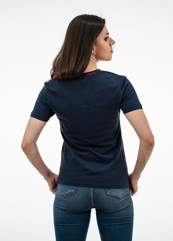 Темно-синяя летняя футболка женская Hugo Boss RELAXED-FIT T-SHIRT IN COTTON JERSEY WITH LOGO