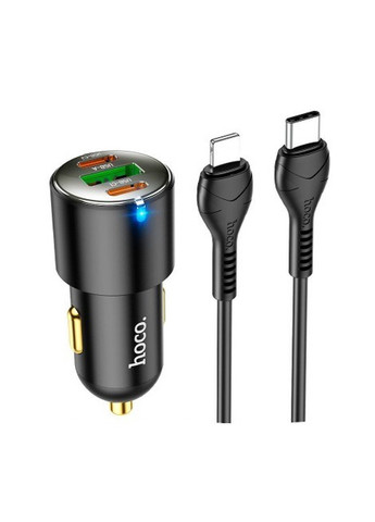 Автомобильное зарядное устройство + кабель Type-C на Lightning (PD 45W, 2Type-C+USB, адаптер в прикуриватель) - Черный Hoco nz6 (259040285)