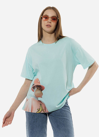 Бірюзова літня жіноча футболка оверсайз колір бірюзовий цб-00219236 Yuki