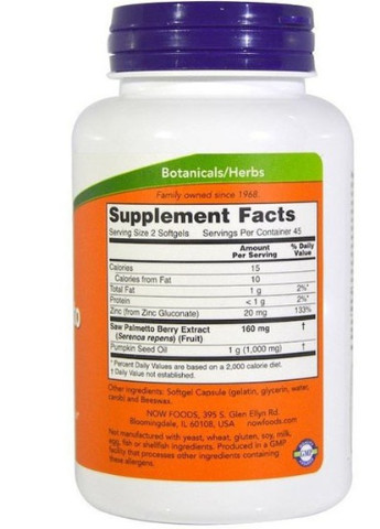 Saw Palmetto Extract 80 mg 90 Softgels Now Foods (256721690)