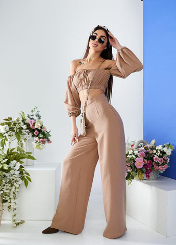 Женский костюм топ и брюки палаццо цвета капучино р.L 387284 New Trend (257385608)
