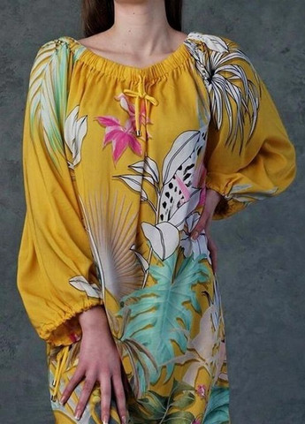 Туника платье пляжное свободного кроя One size Желтая с растительным принтом Julliana 17142L Toccata (263347912)