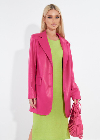 Розовый женский жіночий верхній одяг подовжений шкіряний піджак (5361)19941-8 Lemanta -