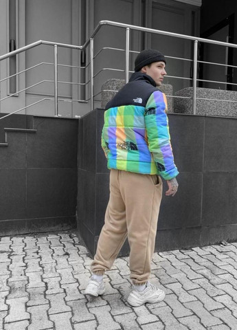 Комбинированная зимняя разноцветная теплая куртка the north face No Brand