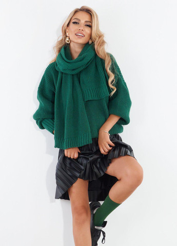 Зеленый светри светр із шарфом великого в'язання (110828) Lemanta