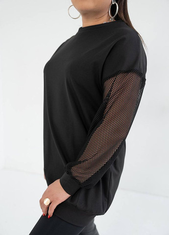 Черное женское платье туника из микро дайвинга с начесом цвет черный р.46/50 446212 New Trend