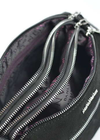 Замшева маленька жіноча сумка на три відділення, чорна модна міні сумочка з натуральної замші No Brand (266623584)