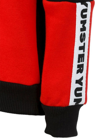 Yumster свитшот красно-черный с тесьмой на рукаве для мальчика однотонный красный кэжуал трикотаж