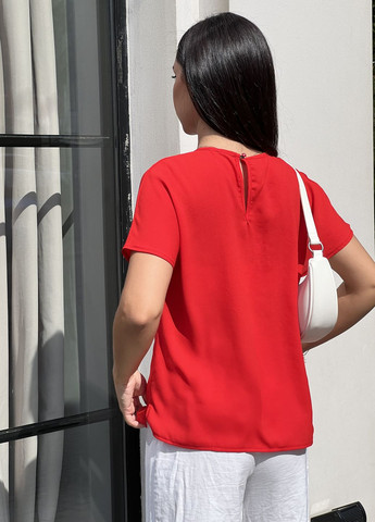 Красная летняя женская летняя блузка с коротким спущенным рукавом INNOE Блуза-футболка