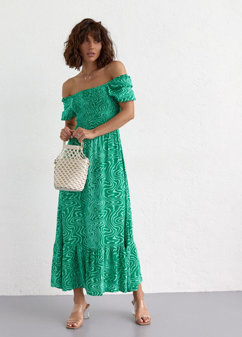 Изумрудное пляжное летнее платье макси с эластичным верхом - изумрудный Lurex