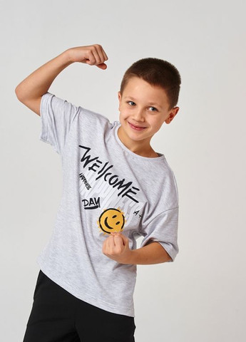 Серая детская футболка | 95% хлопок | демисезон |122, 128, 134, 140 | легкость и комфорт серый меланж Smil
