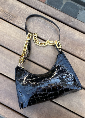 Женская лаковая сумка багет 10149 рептилия черная No Brand (262444009)
