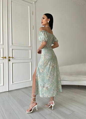 Оливковое женское летнее платье миди цвет оливковый 437175 New Trend