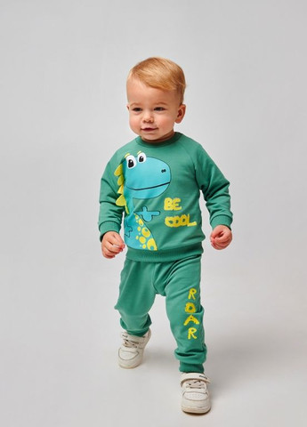 Зеленый детский костюм (кофта + штанишки) | 95% хлопок | демисезон | 80,86 |рисунок веселый дракончик зеленый Smil