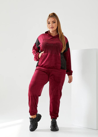 Жіночий спортивний костюм з велюру колір бордовий р.48/50 440494 New Trend (261486537)