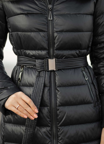 Черное зимнее Женское зимнее длинное пальто 11688 Fodarlloy