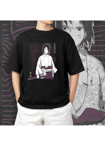 Черная футболка c принтом наруто - саске учиха 4 No Brand
