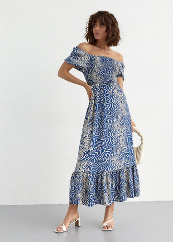 Синее пляжное летнее платье макси с эластичным верхом - синий Lurex