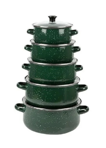 Набор комплект кастрюль эмалированных со стеклянными крышками для всех видов плит 5 шт (475638-Prob) Зеленый Unbranded (269691122)