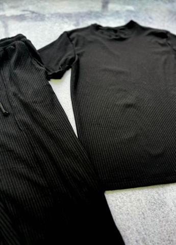 Спортивний чоловічий чорний костюм в рубчик No Brand (262089126)