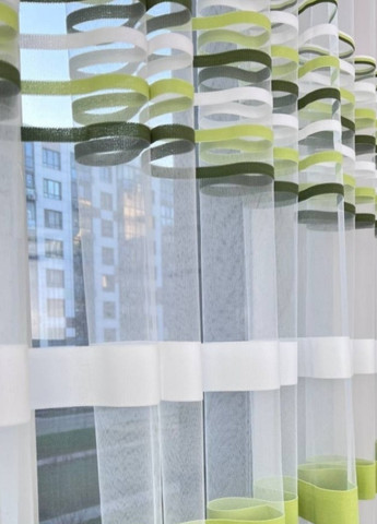 Готовий тюль, ширина 300 см, висота 220 см, малюнок смужками білий з зеленим No Brand (259296782)