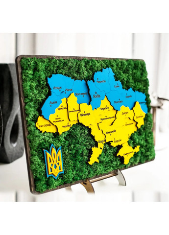 Панно картина флорариум деревянная со стабилизированным мхом карта Украины 40х27,5х2 см (475819-Prob) Желто-голубой мох Unbranded (271955581)