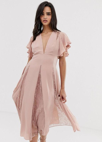 Пудрова сукня міді з мереживними вставками design Asos