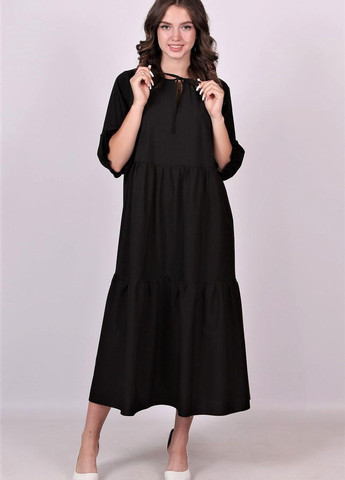 Черное кэжуал платье женское 072 однотонный софт черный Актуаль