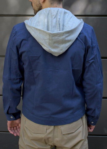 Синяя демисезонная стильная котоновая куртка со съемным капюшоном Vakko
