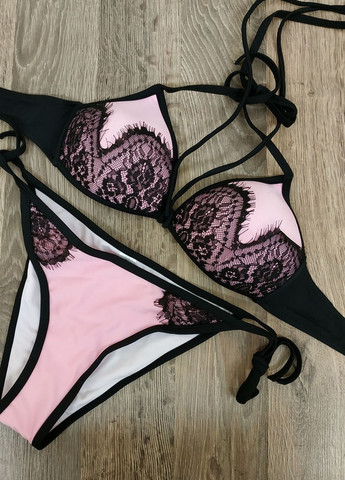 Розовый летний купальник пуш ап плавки на завязках женский раздельный стильный красивый раздельный No Brand 6394