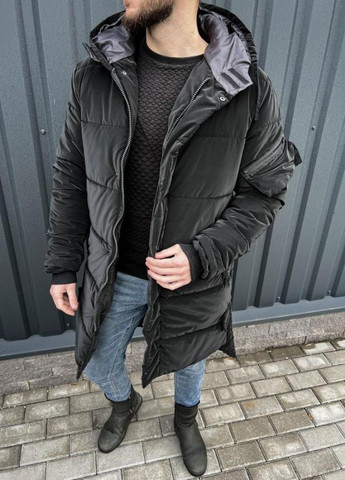 Чорна зимня зимова довга куртка чорного кольору No Brand