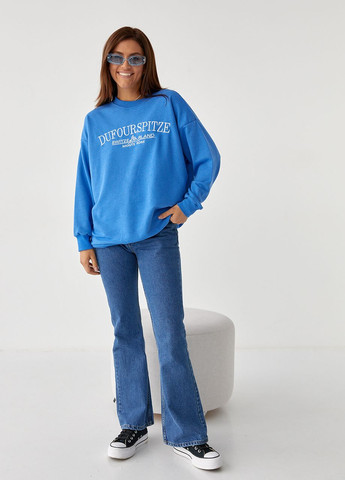 Женский свитшот свободного кроя с вышивкой - синий Lurex - Свободный крой синий спортивный трикотаж - (262737676)
