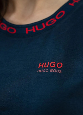 Темно-синяя летняя футболка женская с коротким рукавом Hugo Boss BOSS RELAXED-FIT T-SHIRT IN COTTON JERSEY WITH LOGO