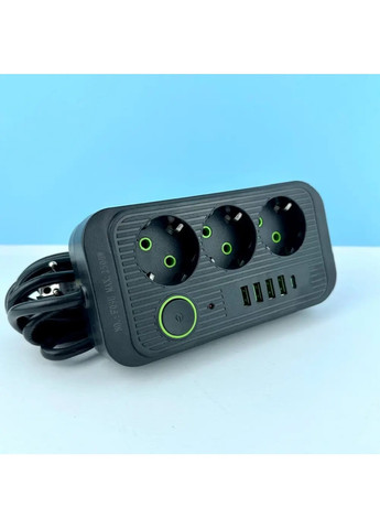 Сетевой фильтр питания удлинитель на 3 розетки с поддержкой одновременной зарядки нескольких устройств (474856-Prob) Черный Unbranded (260023482)