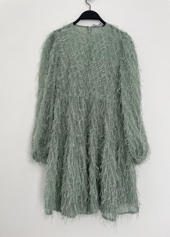 Бирюзовое зеленое ярусное мини-платье design с искусственными перьями Asos