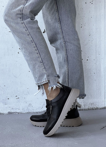 Черные демисезонные стильные молодежные кроссовки из натуральной кожи InFashion Кросівки