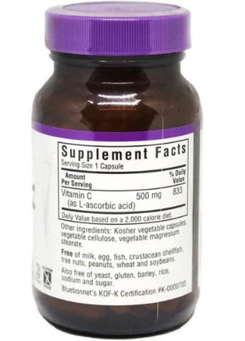 Vitamin C 500 mg 90 Veg Caps BLB0510 Bluebonnet Nutrition (256719683)