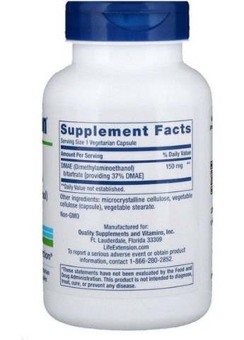 DMAE Bitartrate 150 mg 200 Veg Caps Life Extension (256721466)