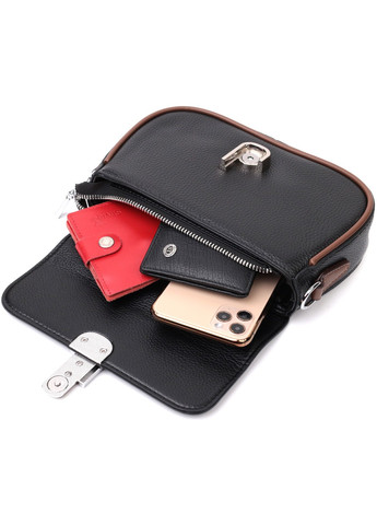 Шкіряна напівкругла сумка з цікавим магнітом-заскочкою для жінок 22441 Чорна Vintage (276461827)