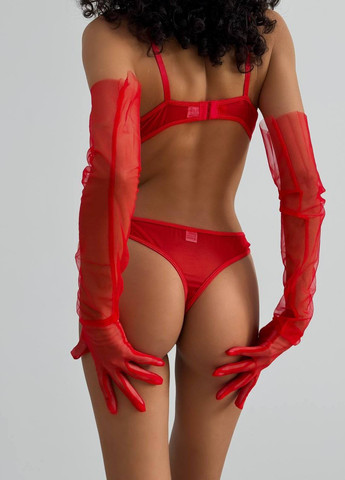 Красный невероятно изысканный комплект нижнего белья с перчатками Simply sexy