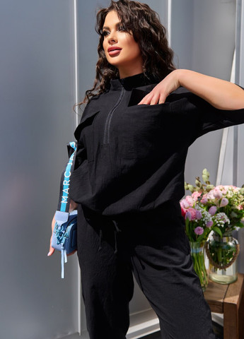 Женский льняной костюм цвет черный 433473 New Trend (258686016)