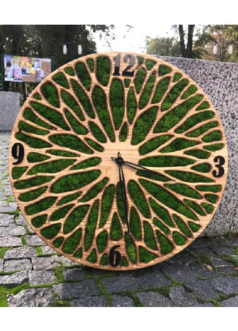 Годинник настінний круглий зі стабілізованим мохом із дерева 35х35х4 см (475805-Prob) Чорні цифри Unbranded (271813776)