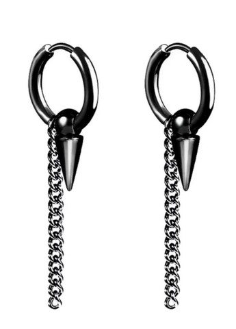 Сережки кільця зі сталі (пара) з підвісками MK1257 чорний DeKolie (260712436)